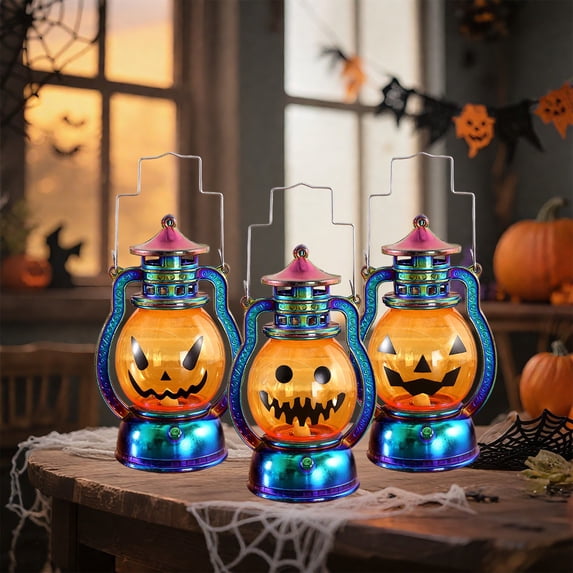 Ohmyroo Halloween Handheld Night Light, Plastic Pumpkin Lamp With Button Batteries