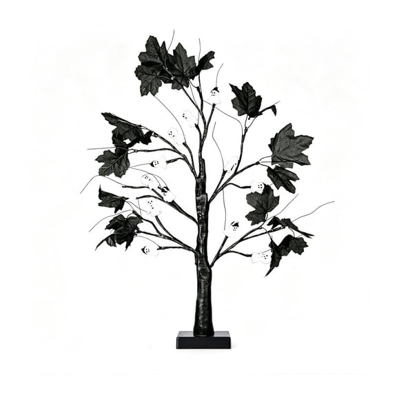 Ohmyroo Halloween Lighted Tabletop Tree, Artificial Maple Tree with Ghost LED Lights, USB and Battery Operated Mini Spooky Tree for Mantel Table Entryway and Halloween Indoor Party
