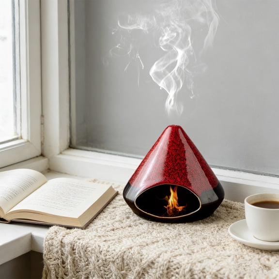 Ohmyroo Handcrafted Ceramic Palo Incense Censer Ash Catcher With Chimney For Wood Sticks Cones Beige