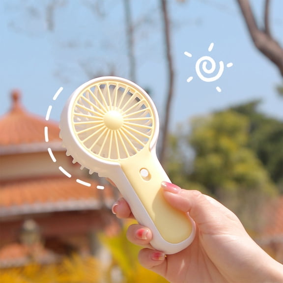 Ohmyroo Handheld Personal Fan with Desktop Base USB Rechargeable 6-Blade Cooling Fan for travel Office yellow