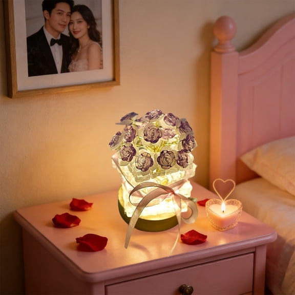 Ohmyroo Handmade Rose Ice Cube Night Light for Valentine's Day Gift Use Home Restaurant Bedroom Bar Coffee Shop Table Lamp Needs