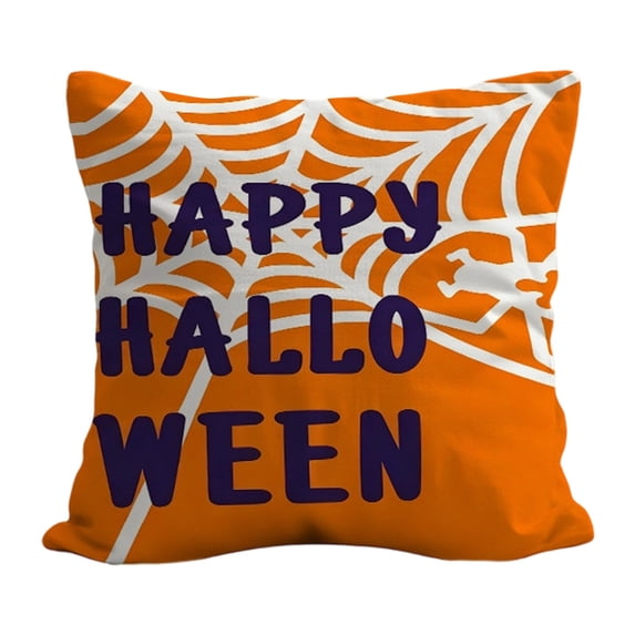 Ohmyroo Happy Halloween Pillow Covers, Spider Web Themed Short Plush Cushion Covers, Spooky Decorative Throw Pillow Cases for Sofa Couch Living Room Holiday Decorations