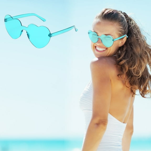 Ohmyroo Heart Shaped Rimless Sunglasses Transparent Candy Color Frameless Glasses For Outdoor And Daily Fashion Accessory
