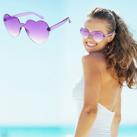 Ohmyroo Heart Shaped Rimless Sunglasses Transparent Candy Color Frameless Glasses For Outdoor And Daily Fashion Accessory