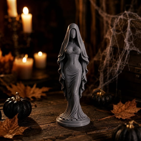 Ohmyroo Hooded Lady Resin Figurine, 5.1 In Gothic Cloak Tabletop Statue