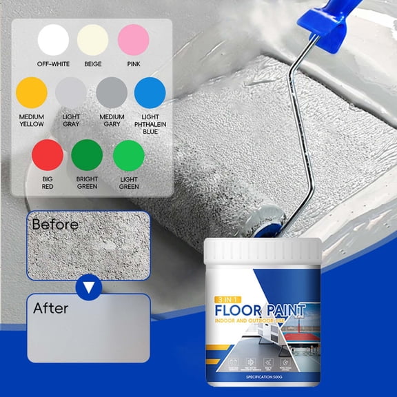 Ohmyroo Household Floor Paint Three In One Epoxy Resin Cement Water-Based 1.1 lbs Low Odor High Solid Wear-Resistant Home Customization Coating