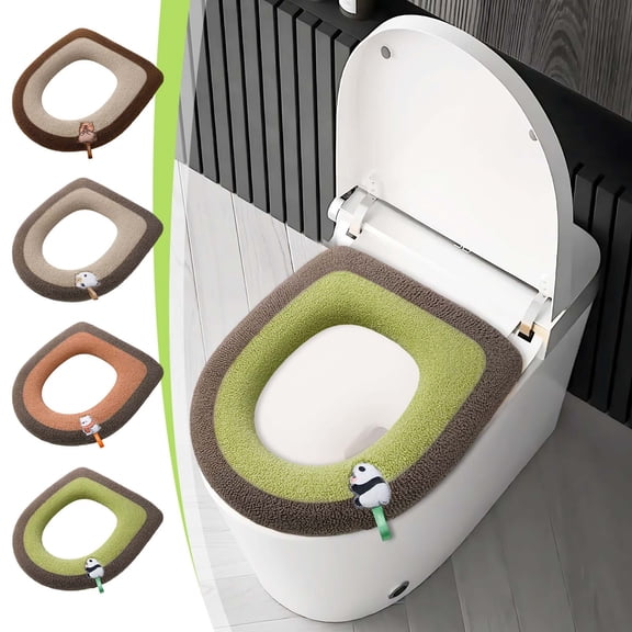 Ohmyroo Household Toilet Seat Cover Thickened With Handle 16x14 Inches Washable Knitted Polyester Mat Round U-Shape Two-Tone Colors Gift Use