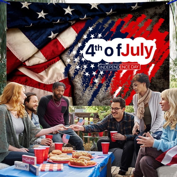 Ohmyroo Independence Day Backdrop Banner, Patriotic Wall Flag, Yard Party Atmosphere Decor, July 4th Celebration Sign