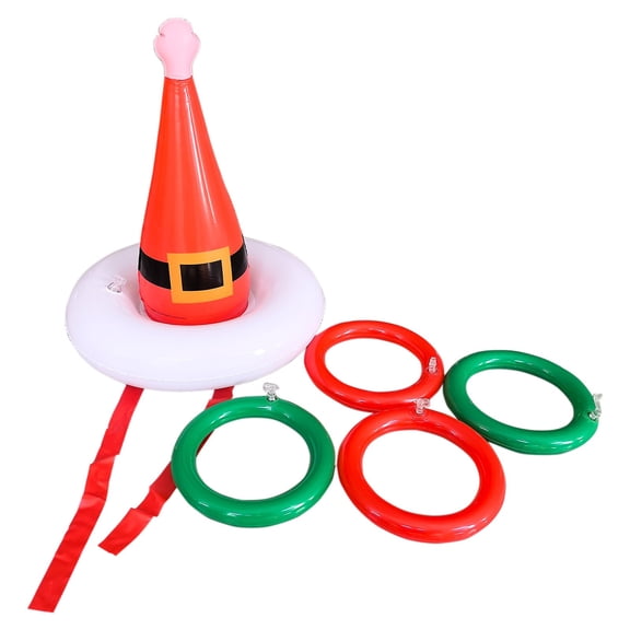 Ohmyroo Inflatable Christmas Hat Toss Game Set, PVC Party Activity For Kids Adults, Indoor Outdoor Holiday Ring Toss Game Lawn Yard Party Display Children