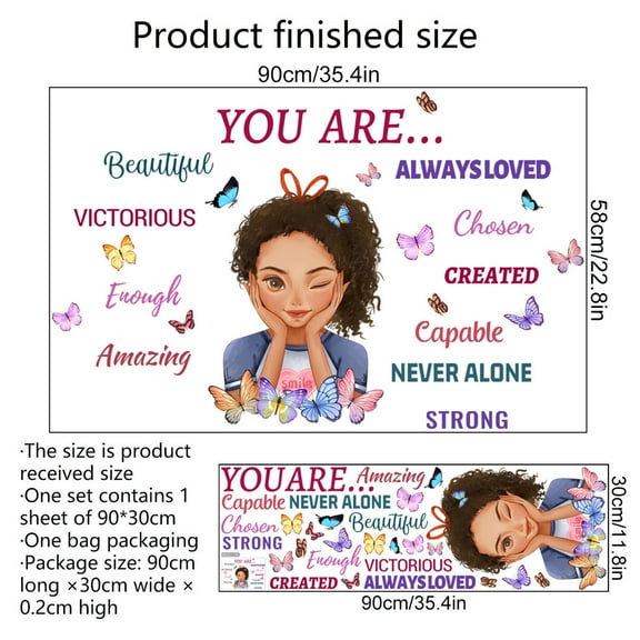 Ohmyroo Inspirational English Quotes Girl Wall Decal, Motivational Wall Sticker for Bedroom Living Room, Home Modern Wall Art Decor