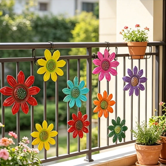Ohmyroo Iron Daisy Wall Hanging 3.5 Inch Multicolor Metal Floral Decor 8 Pack Suiting Courtyard Fences