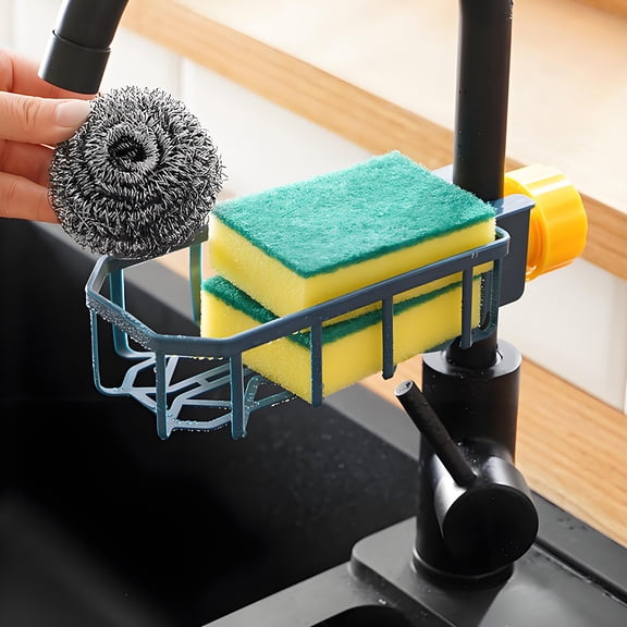 Ohmyroo Kitchen Faucet Caddy Side Sink Sponge Holder Drain Rack Storage Shelf for Cleaning Tools