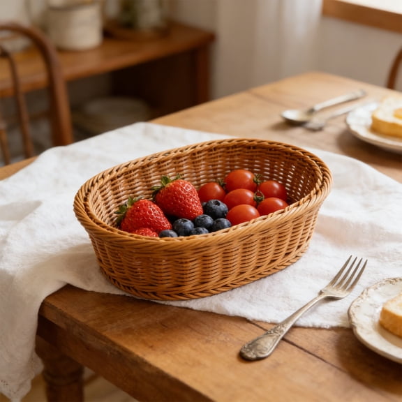 Ohmyroo Large Imitation Rattan Woven Basket Rectangular Storage Tray For Botanical Produce And Household Goods