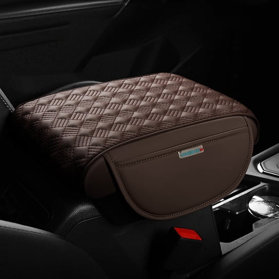 Ohmyroo Leather Car Armrest Box Mat with Storage Bag Memory Foam Center Console Protector Gray