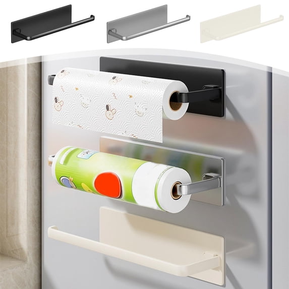 Ohmyroo Magnetic Paper Towel Holder, 10.2 In No Drill Plastic Rack for Refrigerator and Kitchen