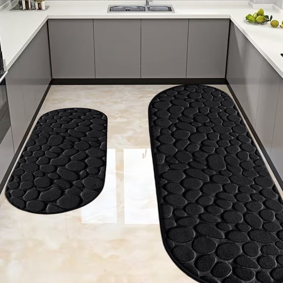 Ohmyroo Memory Foam Bath Mat 2 Piece Set 47.2 and 23.6 Inch Absorbent Non-Slip Cobblestone Bathroom Rugs