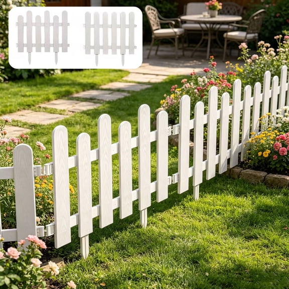 Ohmyroo Mini Yard Fence 19.68in White Plastic Border for Men Women Outdoor Garden Flowerbed Edge Handcrafted Modular Protection Decorative Tool