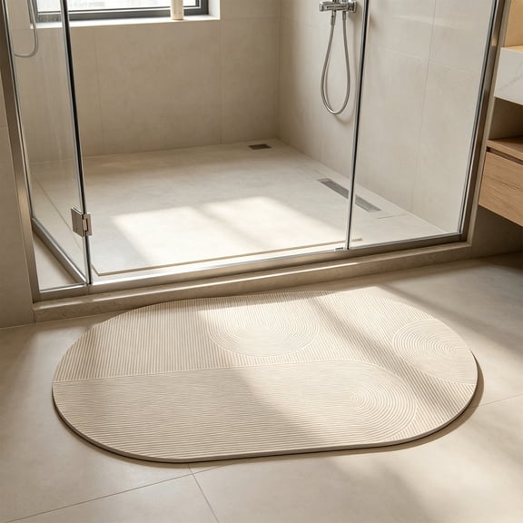 Ohmyroo Modern Abstract Bath Mat 19.6x31.5 Inch White Diatomaceous Earth Shower Rug Suiting Kitchen And Bathroom