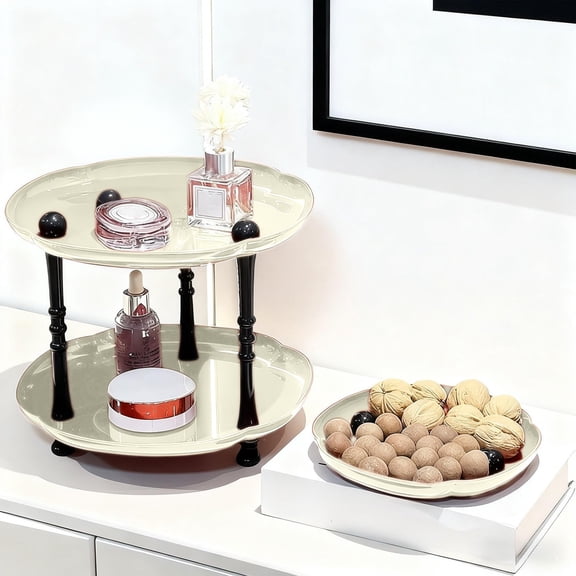 Ohmyroo Multi-Purpose 2-Tier Round Storage Rack For Home Kitchen Dining Table Small Items Display Organizer