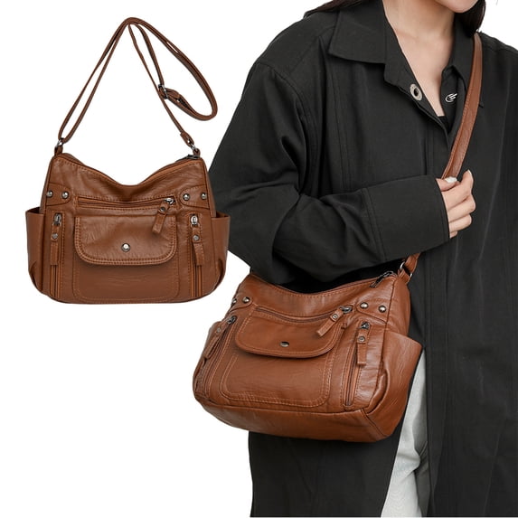 Ohmyroo Multilayer Shoulder Bag, Lightweight Crossbody Purse for Women Travel Outing, Water-Resistant Soft Fabric Handbag