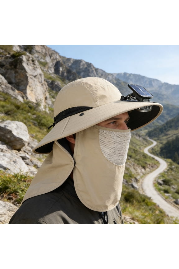 Outdoor Sun Hat with Solar Powered Fan USB Rechargeable Wide Brim Cooling Hat for travel Beach Gardening