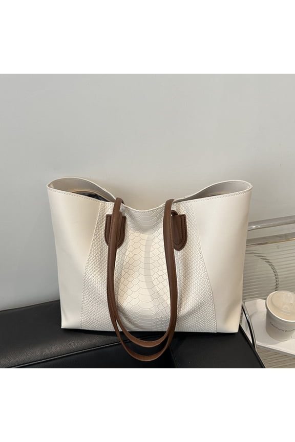 Patchwork Leather Tote Bag Large Capacity Professional Shoulder Handbag For Office And Travel