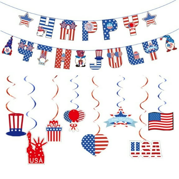 Ohmyroo Patriotic Hanging Swirls Party Streamers for Photo Backdrop Independence Day Celebration Event Props