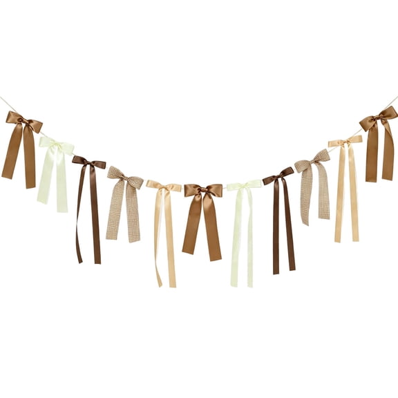 Ohmyroo Plaid Bow Garland, Handcrafted Fabric Bow String on Cord, Wall Cabinet Window Dessert Table Wedding and Party Hanging Decor Piece for Seasonal Home Display