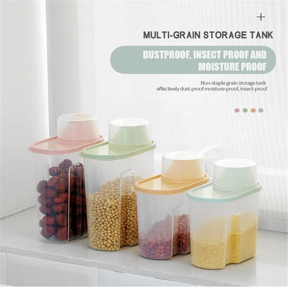 Ohmyroo Plastic Grain Storage Container Airtight Cereal Box With Measuring Cup Lid Clear