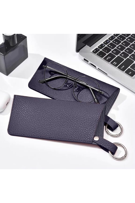 Portable Faux Leather Glasses Pouch 6.9 Inch Black Soft Sunglasses Case With Key Ring Suiting Daily Carry