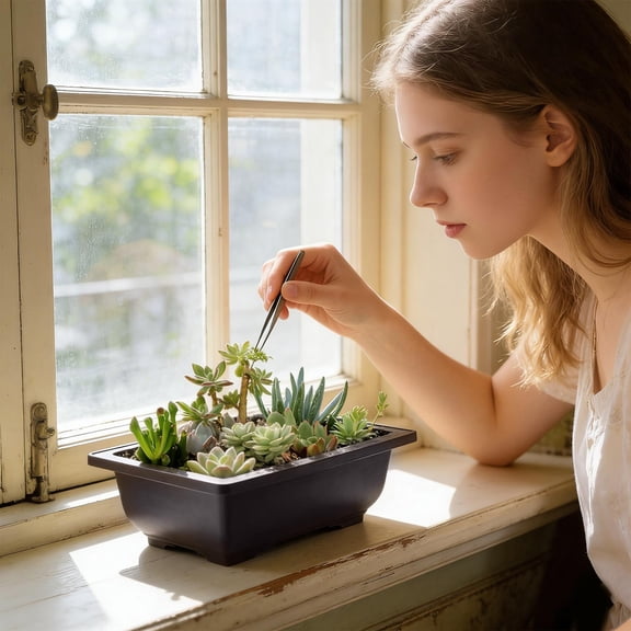 Ohmyroo Rectangle Botanical Planter Pot Multi Size Plastic Organizer Tray For Succulents and Greenery