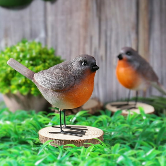 Ohmyroo Robin Bird Figurine Animal Bonsai Decoration Garden Miniature Landscape Ornament Small Resin Bird Sculpture Home Decor