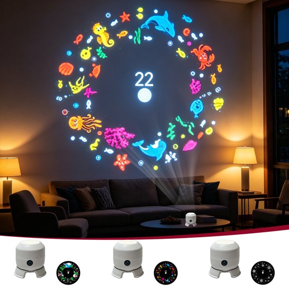 Ohmyroo Rotating LED Projector Night Light, Rechargeable Lamp With 3 Theme Discs for Bedroom Decor
