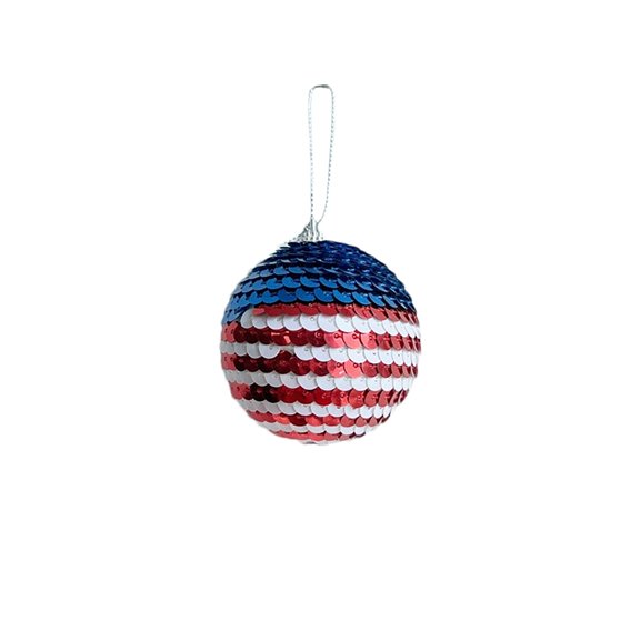 Ohmyroo Sequin Patriotic Ball Ornaments, Red White Blue Hanging Charms, Tree Wall Decor, Independence Day Party Accessory