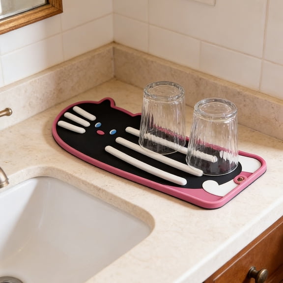 Ohmyroo Silicone Draining Pad Cat Design Multi Functional Pot Cover Rack Countertop Desktop Organizer