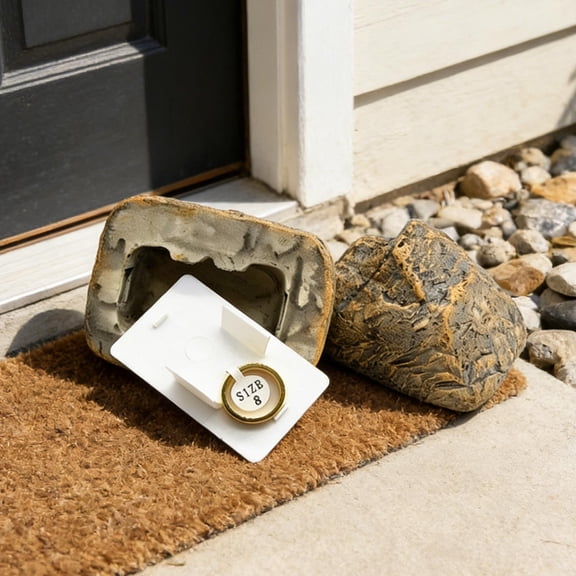 Ohmyroo Simulated Stone Key Storage Box 3.9 Inch Brown Resin Hidden Spare Key Hider to Garden Yard