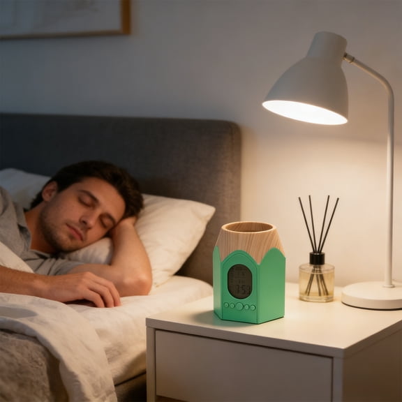 Ohmyroo Small Bedroom Alarm Clock 4.2in Green Plastic Compact Desk Timekeeper Home Accessory