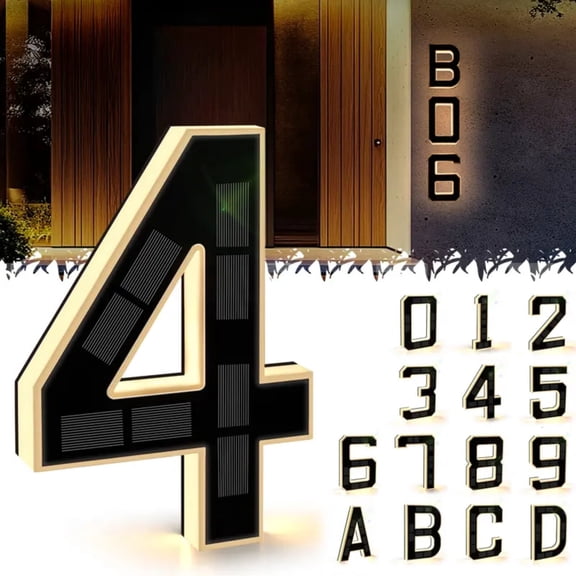 Ohmyroo Solar-Powered Digital Doorplate Backlit Waterproof Address Number Sign 3.1x0.9x5.1 Inch For Homes Apartments And Outdoor Visibility