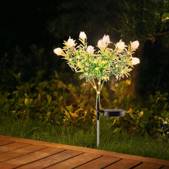 Ohmyroo Solar Powered LED Gardenia Light Outdoor Decorative Artificial Flower Lamp for Yard Patio Garden Pathway