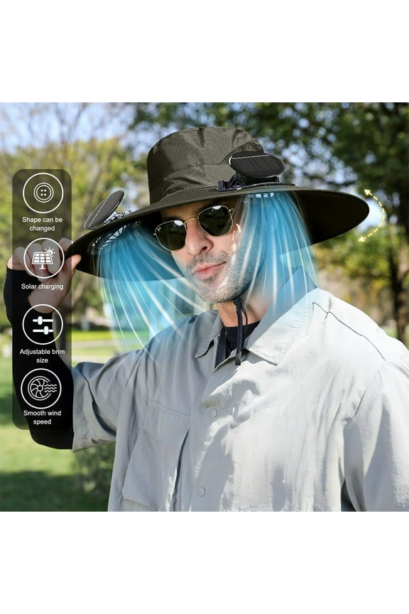 Solar Powered Sun Hat with Built-in Cooling Fan 3 Speeds USB Rechargeable Wide Brim Cap for Outdoor Gardening