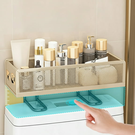 Ohmyroo Space-Saving Above-Toilet Cabinet, Sturdy Metal Mesh Shelving Unit for Additional Bathroom Storage, Freestanding Design with Ventilated Back Panel