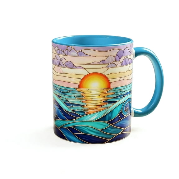 Ohmyroo Stained Glass Sunset Mountain View Mug Coffee Tea Cup Home Kitchen Office Drinkware Decor