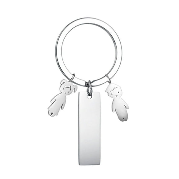 Ohmyroo Stainless Steel Keychain Pendant Carving Name Long Strip Doll Combination Decor Gift
