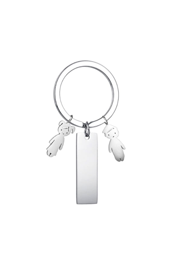 Stainless Steel Keychain Pendant Carving Name Long Strip Doll Combination Decor Gift