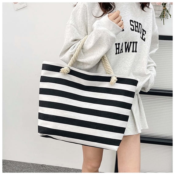 Ohmyroo Striped Canvas Wine Tote Bag Large Capacity Thermal Insulation Handbag Casual Shoulder Purse For Outdoor Picnic Organization