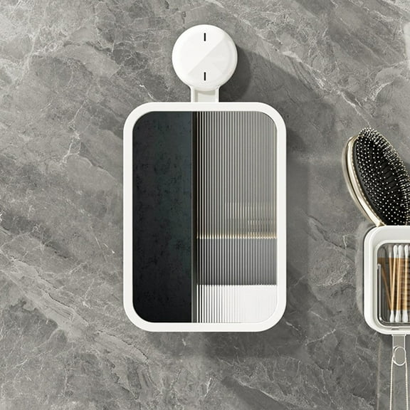 Ohmyroo Suction Cup Bathroom Wall Mounted Makeup Mirror HD Waterproof Storage Shelf for Home Essential Needs