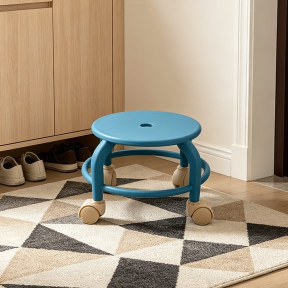Ohmyroo Swivel Wheel Low Stool 10 Inch Multicolor Plastic Rolling Seat Suiting Home Convenience