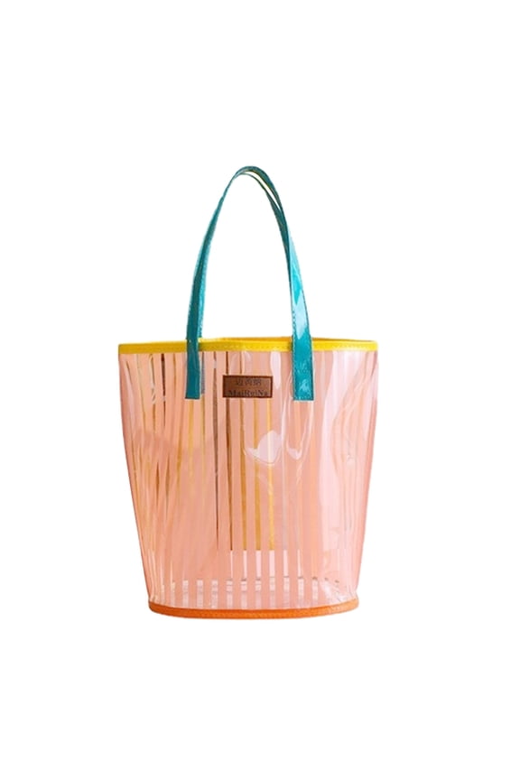 Transparent Large Capacity PVC Jelly Bag For Women Grocery Vacation Heavy Duty Striped Tote For Daily Organization