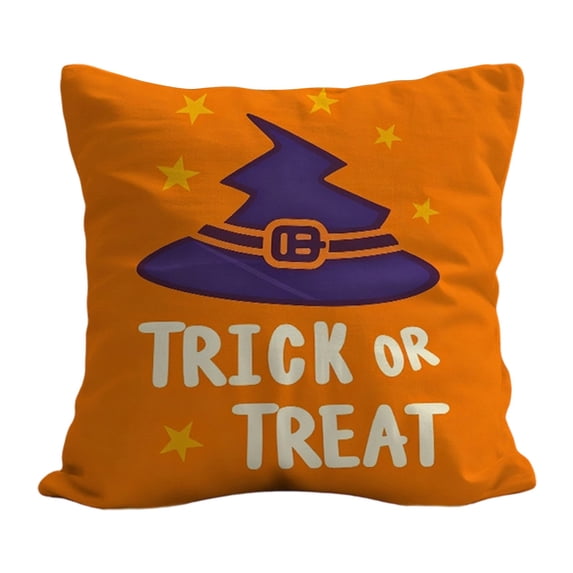 Ohmyroo Trick Or Treat Pillow Covers, Witch Hat Themed Short Plush Cushion Covers, Cute Halloween Decorative Throw Pillow Cases for Sofa Couch Bedroom Holiday Party