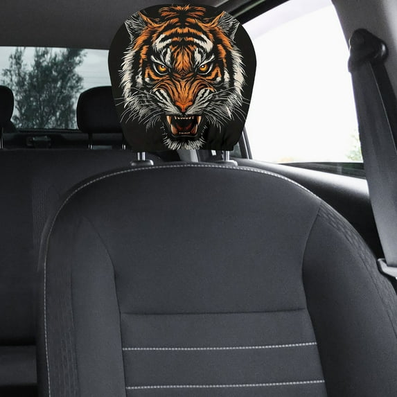 Ohmyroo Universal Stretchable Headrest Cover, Decorative Automotive Seat Protector with Print Design, for Car Interior Customization